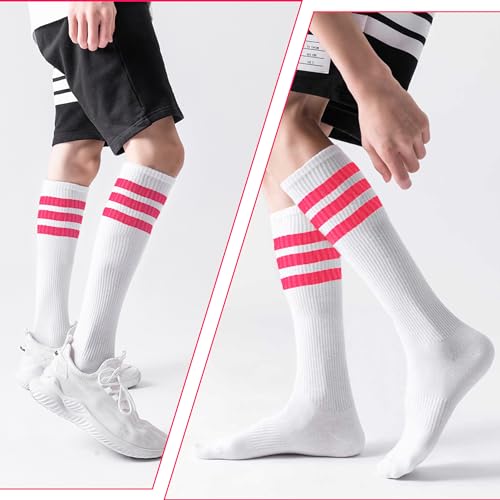 Image of 10 Pieces Striped Sweatbands and Striped Socks Set Headbands Wrist Sweat Bands for Men and Women Sports 80s 90s Fitness