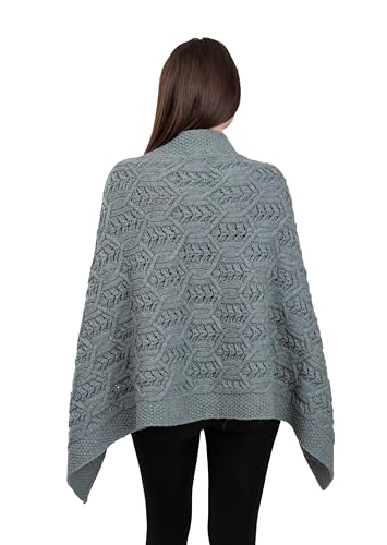 Image of SAOL Aran Poncho 100% Merino Wool for Ladies with Buttons V-Neck Shawl Cardigan