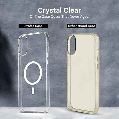 Image of Prolet Anti- Yellow Crystal Clear Hard Case Cover Compatible with iPhone 16 with Magnetic Mag-Safe Wireless Charging Support, Shockproof Hard Back Cover (Transparent)