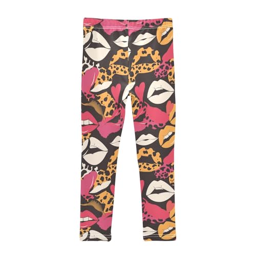 Lips Kiss Heart Pattern Love Girls Active Leggings Soft High Waisted Yoga Pants Running2