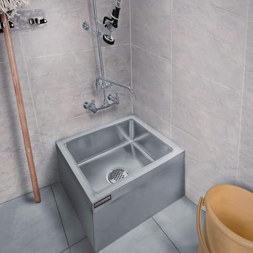 Image of DuraSteel 19 inch x 22 inch Commercial Mop Sink - NSF 304 Stainless Steel Mop Basin Floor Sink - Utility Room Service Basin with Leak Proof Flat Drain - Large Tub for Dog Washing, Filling Water Bucket