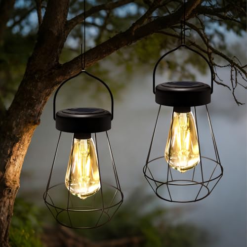 Lampe solaire suspendue lot de 2 lanterne métal extérieur décoration jardin terrasse patio