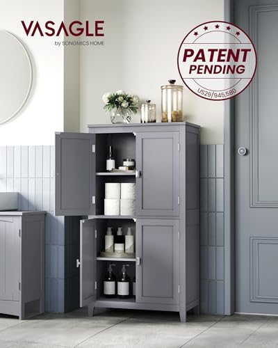 Image of VASAGLE Floor Storage Cabinet, Freestanding Unit, 4 Doors | Adjustable Shelves, 11.8 x 23.6 x 43.3 Inches, for Entryway, Bathroom, Dove Gray, UBBC552P36