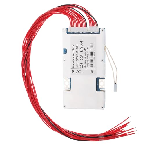 Bisida 20S BMS 64V 50A Lifepo4 Battery Management System PCB Protection Board with Balance Wire and NTC,Ten Functional protections, Common Port, for Lifepo4 Battery Pack (20S 64V 50A)