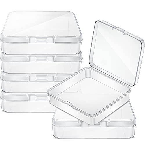 Image of 6 Pieces Mini Plastic Clear Beads Storage Containers Box for Collecting Small Items, Beads, Jewelry, Business Cards, Game Pieces, Crafts (3.3 x 3.3 x 1.1 Inch)