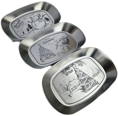 Silver Metal Oval Decorative Tray Set of 3, Essentials, Thanksgiving & Holiday Decor, Embossed Vanity Serving Trays for Entertaining and Gifting