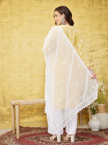 Ada Hand Embroidered Indian Chikankari White Chiffon Dupatta Stole for Women A5112162