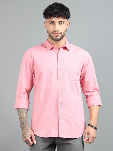 Image of Men Slim Fit Solid Spread Collar Casual Shirt