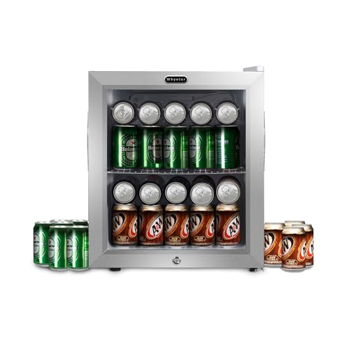 Whynter BR-062WS 68-Can Beverage Refrigerator with Glass Door, 1.6 Cu Ft Freestanding Drink Mini Fridge, Stainless Steel & White