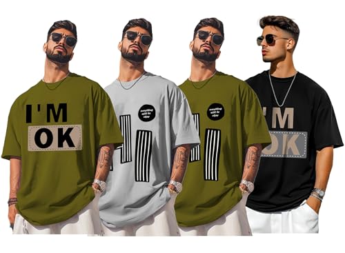 Image of AUSK Mens Loose Fit Oversized Printed Cotton T-Shirts Half Sleeve Drop Shoulder Men Tshirt