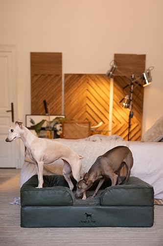 Image of NOAH & PAW Large Dog Bed, 35x25x11 Inch, Orthopedic Dog Beds, Eggshell Memory Foam Infused with Cooling Gel, Inner Cover, Water Resistant, Machine Washable (Faux Leather)