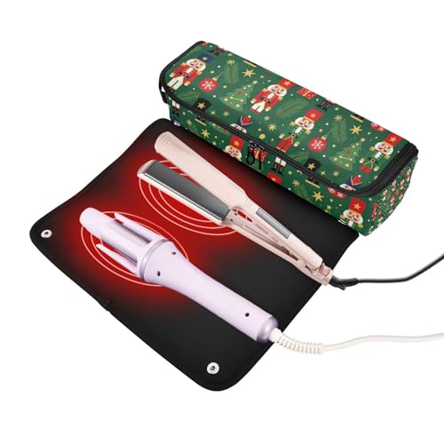 Bolso de viaje para herramientas de cabello para mujeres con tapete removible resistente al calor, estuche de viaje de doble capa para rizador, plancha, secador de cabello y accesorios miniatura 2