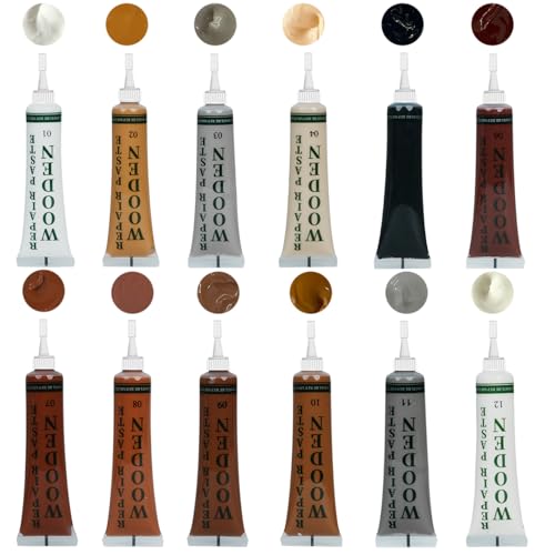 Holzmöbel-Reparaturset, Laminat Parkett Reparatur, 12 Farben Holzspachtelmasse, Ausbesserungsset, stellt jede Holzoberfläche wieder her, Kratzer, für Holztüren, Tische, Schränken