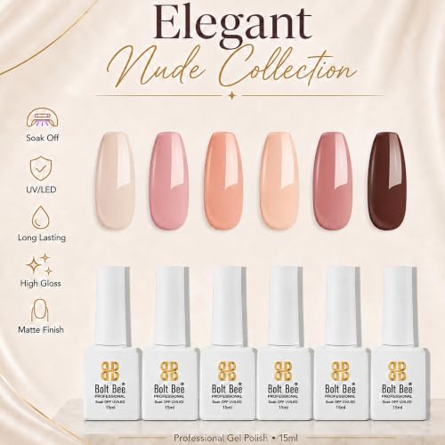 Image of Bolt Bee Gel Polish Kit Gel Polish Set,6 Colors Light Soft Sakura White Nude Spring Soak Off Nail Art Design Manicure Kit at Home (19)
