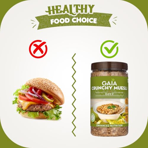Image of GAIA Crunchy Diet Muesli - Low-Calorie, Protein Rich, High-Fiber Muesli Cereal Serves As A Healthy And Nutritious Breakfast Option With Zero Added Sugar. 1Kg Jar Pack - No Added Flavor