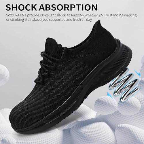 Image of LIANGGO Steel Toe Shoes for Men Women Composite Toe Safety Work Non Slip Industrial Air Cushion Tennis Sneakers Black