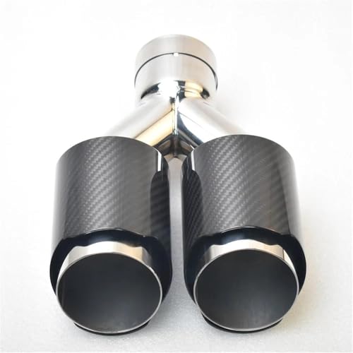 Tuyaux d'échappement en carbone brillant en Y double sortie universel 63-102mm pour voiture
