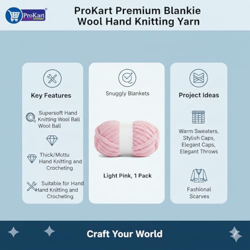 Image of ProKart Premium Blankie Wool, Plush & Cuddly, Chenille Yarn Supersoft Hand Knitting Wool Ball | Blanket Thick /Mottu Yarn Ball Suitable for Hand Knitting and Crocheting (Baby Pink, 100gms x 4 Pack)