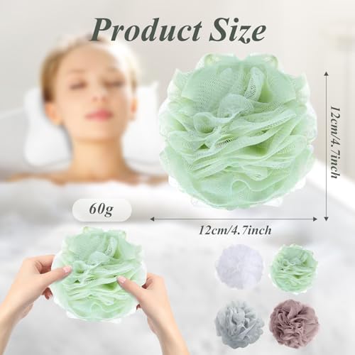 flintronic 4 Stück Badeschwamm, Dusch-Luffa-Kugeln, Masche Schäumend Duschschwamm Körper, weich, langlebig, Extra Groß, Einfach Schäumend, für Reinigendes Körperpeeling & Peeling, 60g (Macaron-Farbe)