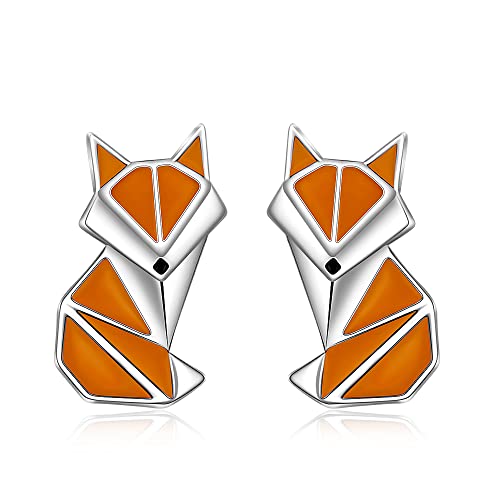 Origami Fox Earrings Fox Studs Earrings for Women Sterling Silver Animal Orange Foxes Jewelry Gifts