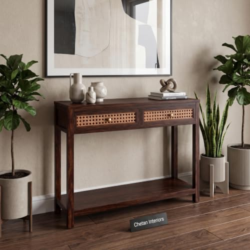 Image of Solid Sheesham Wood Console Table for Living Room Furniture | Hallway Enteryway Console for Home and Office | (Walnut Finish-03)