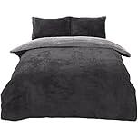 Brentfords Reversible Teddy Fleece Duvet Set, Winter Fluffy Bedding Single Duvet Cover Set Super Soft Warm Thermal Single Duvet Cover Teddy Bear Bedding with Pillowcase, Charcoal Silver Grey