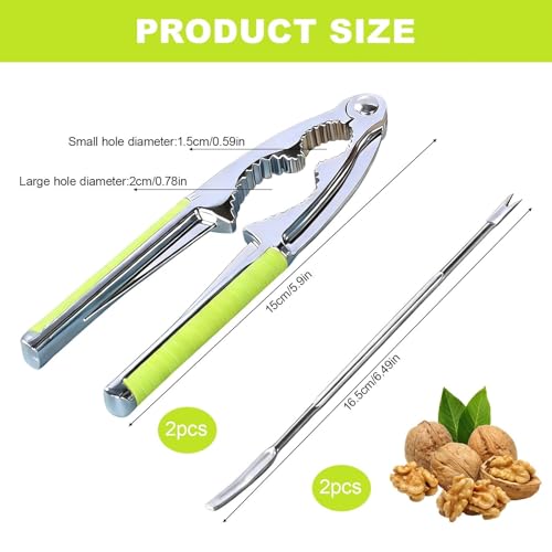 2 PCS Nutcrackers, Multifunctional Nut Cracker, Heavy Duty Nut Crackers with Non-Slip Handle and Fork, Nut Crackers for Pecan Walnut Almonds, Hazelnuts, Pistachios - Image 3