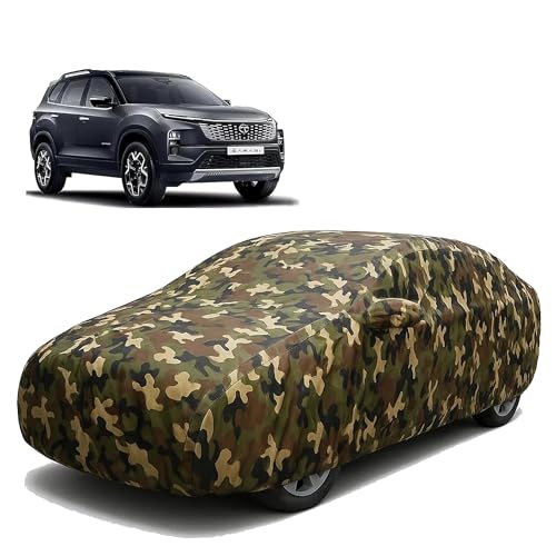 Image of Sulfar 100% Waterproof Car Body Cover Compatible with Mirror for Tata Safari Storme with Long Lasting Durable Material (Triple Stitched, Full Bottom Elastic, Camouflage Army)
