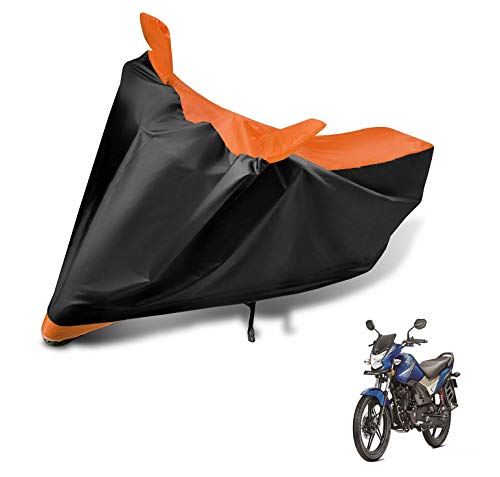 Image of Auto Hub Bike Cover Compatible with CB Shine SP with Mirror Pocket, Dustproof, Heat Resistant, Triple Stitched, CB Shine SP Bike Cover- Black, Orange