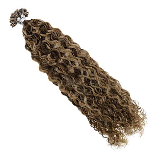 Hair Extensions U Tip Human Hair 22 Inches Natural Wavy Color 2P8A Darkest Brown Highlighted Light Brown 50g 50 Strands 1g Per Strand Prebonded Fusion Extensions