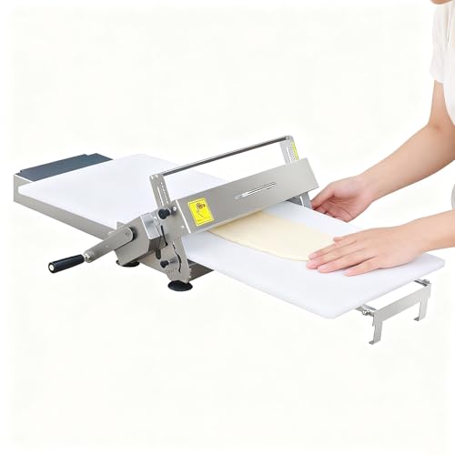 Adjustable Thickness Stainless Steel Croissant Dough Laminator & Roller Sheeter - Heavy-Duty Tabletop Machine for Pizza, Pastry, Fondant, Bakery Use