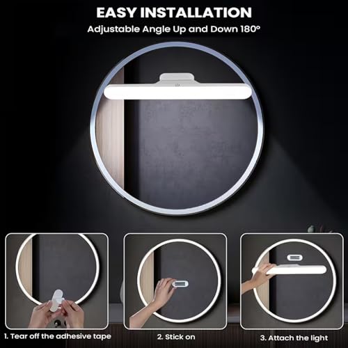Image of Slim LED Under Cabinet Lights with Curved Edge, 3-Color Dimmable Modes, 1200mAh Battery, USB Rechargeable Magnetic Mount LED Light Bar for Kitchen, Closet, Wardrobe & Bedroom Lighting