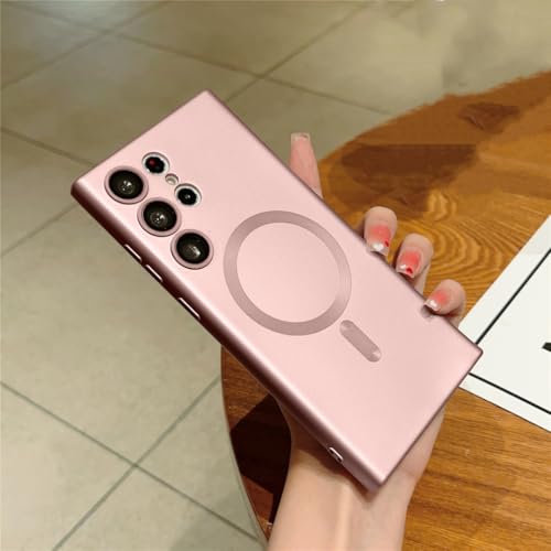 Étui de chargement magnétique pour Samsung S21FE coque silicone rose protection de l'objectif