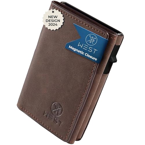WEST® Slim Wallet Herren und Magnetverschluss | Kreditkartenetui Herren für 10-12 Karten - Schiebemechanismus Design - Geldbeutel für scheine und Karten - Verbessertes Design 2024