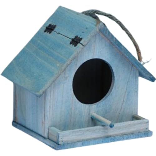 Vlfn 野鳥用巣箱寝床 野鳥の餌台 木制 鳥小屋 動物用ハウス 木制 鳥の巣箱 鳥の巣 小鳥のツボ巣 ミニ木製の鳥の巣の家 鳥小屋 屋外 小動物用ハウス 隠れ家 小さ な鳥のためのハンギングバードハウス 家の装飾 親の贈り物 鳥用品 (青)