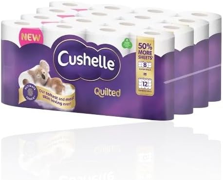 Cushelle Quilted 3-Ply Double Size, Longer Lasting Rolls Toilet Tissue Rolls, 32 Toilet Rolls, 4 x 8 Pack - Sold by Garden Greatness