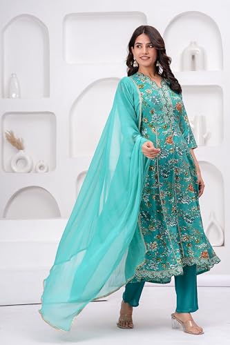 Image of MANHAREE | Women's Rayon Kurta with Pant & Dupatta Set