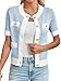 Langwyqu Womens Short Sleeve Button Down Cardigans Sweater Cropped Lightweight Crew Neck Elegant Tops Blue
