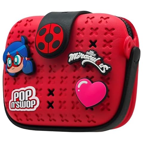 Miraculous Ladybug Pop n' Swop Red Mini Handbag, Customizable Bag 4 Clip-on Badges, Accessory Bag, Lightweight Durable Waterproof Handbag - Gift for Girls and Kids (Ladybug) Cover
