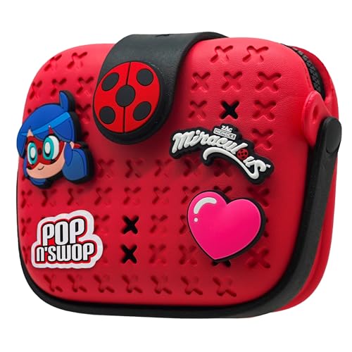 Miraculous Ladybug - Pop n' Swop Purse, with 4 Badges, Handle and Zipper, Lightweight Durable Waterproof Handbag (Wyncor)