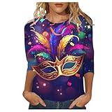 Lässiges T-Shirt für Damen mit Rundhalsausschnitt, Karnevals-Print, 3/4-Ärmel Schwarzes Shirt...