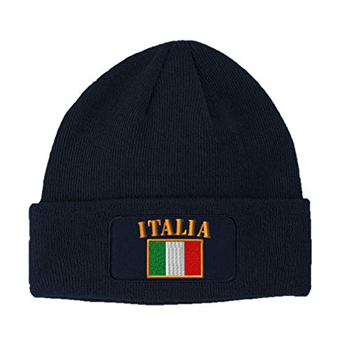 Speedy Pros Patch Beanie for Men & Women Italia Flag Embroidery Acrylic Skull Cap Hats Navy 1 Size