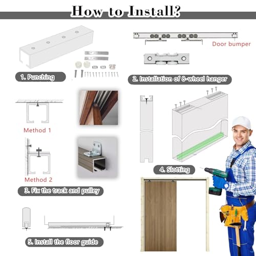 Kit de hardware para puerta corrediza oculta de clóset, riel retráctil, 1 m, alta resistencia, para baño y oficina miniatura 5