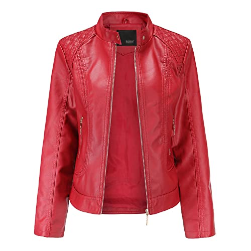 Femme Grande Taille Col Montant Veste en Similicuir Blouson aviateur Moto Classique en PU Manteau Court Zippé Veste Courte Blazer Manteaux Punk Moto Biker en...