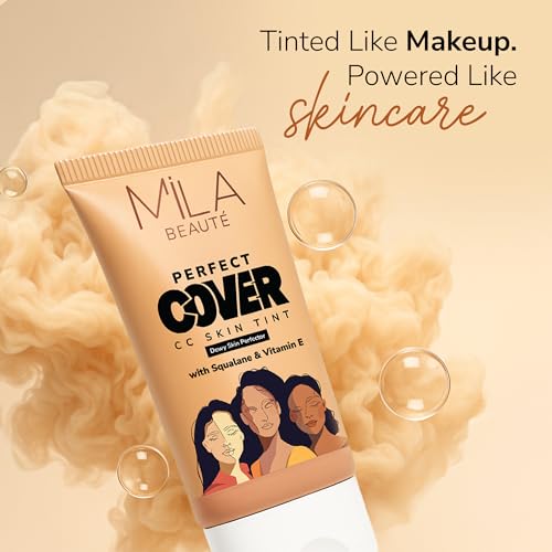 Image of Mila Beaute Perfect Cover Cc Cream With Spf 24+ I Light Makeup With Natural Coverage & Dewy Finish I Skin Tint With Squalene I Hydrate & Brighten Skin |conceal Dark Spots (25ml, Cream Puff)