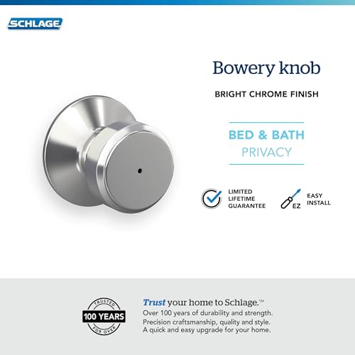 Image of SCHLAGE F40 BWE 625 Bowery Privacy Lock Knob, Bright Chrome