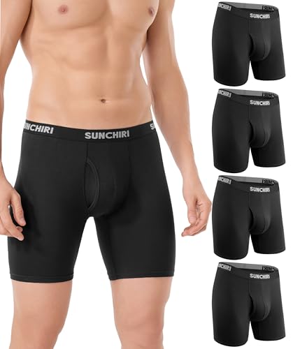 SUNCHIRI Boxershorts Herren Lang 4er Pack Modal Unterhosen Ohne Kratzenden Zettel Unterwäsche Atmungsaktive Retroshorts Boxer für Männer (4X Schwarz L)