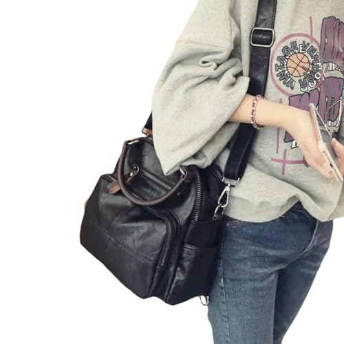 XYNM Handtasche Echte Lederklappen Für Frauen Top Griff Taschen Handgefertigt Vintage Crossbody Bag Geldbörse Echtes Wildleder -Leder -umhängetasche Casual Handtaschen Messenger-schwarz