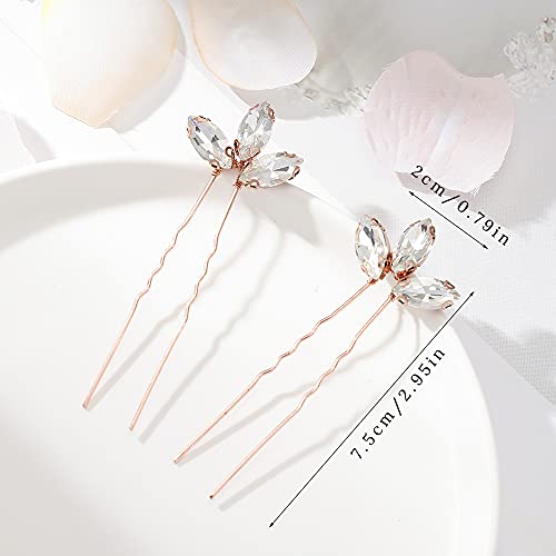 Kikmoya Wedding Hair Pins, Set Of 5 Rhinestones Crystal Bridal Hair Clips Headpieces Accessories For Brides And Bridesmaids (Rose Gold) #TOP5