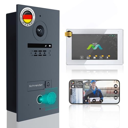 MATHFEL 2-Draht-Bus WLAN Video-Türsprechanlage – 7-Zoll Full HD Touchscreen, 170° Kamera, Fingerprint, Gegensprechanlage für 1-Familienhaus, wetterfest IP65, Türklingel mit App-Steuerung